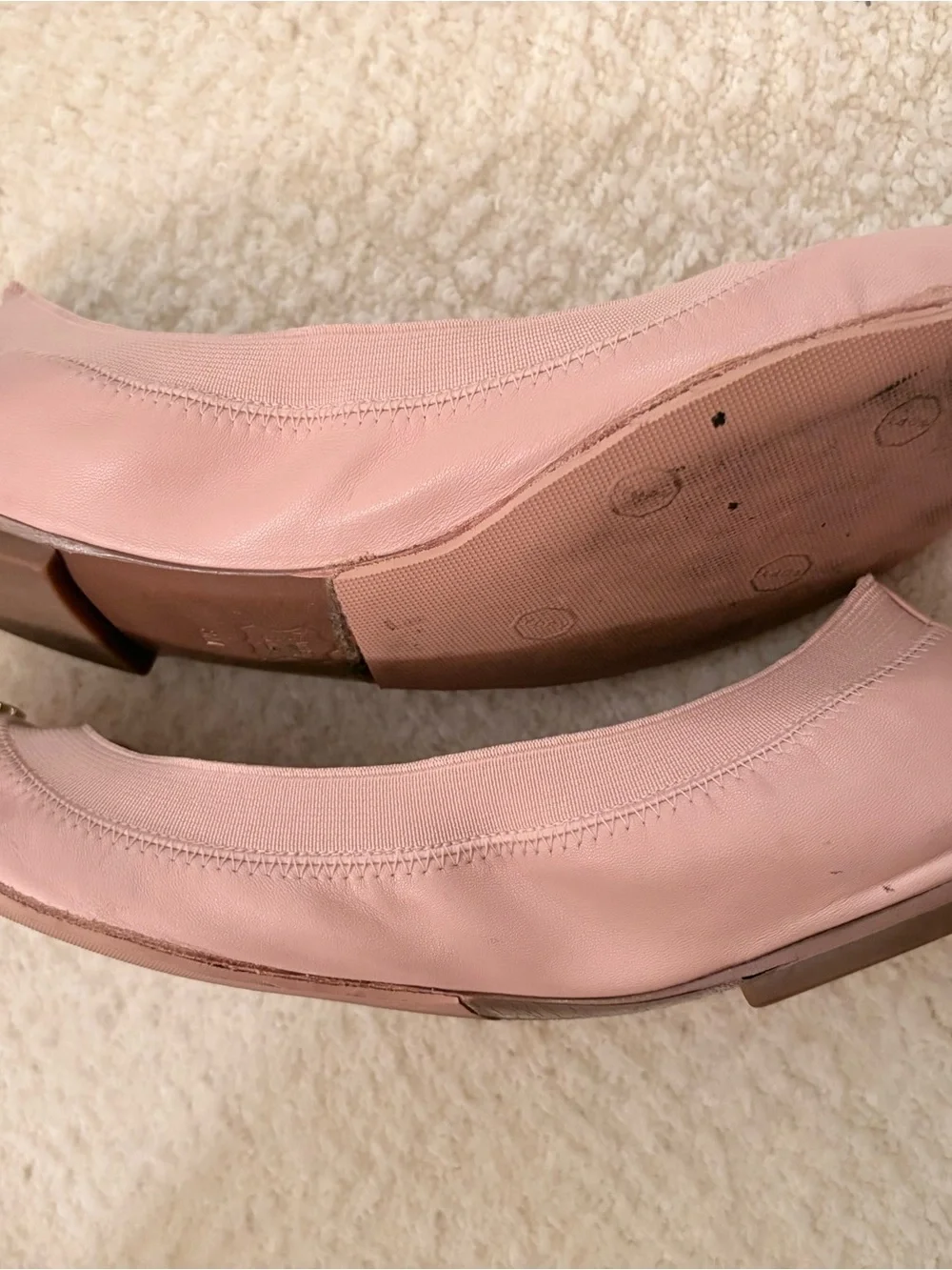 Tory Burch Blush Pink Leather Ballet Flats with Gold Logo Accent